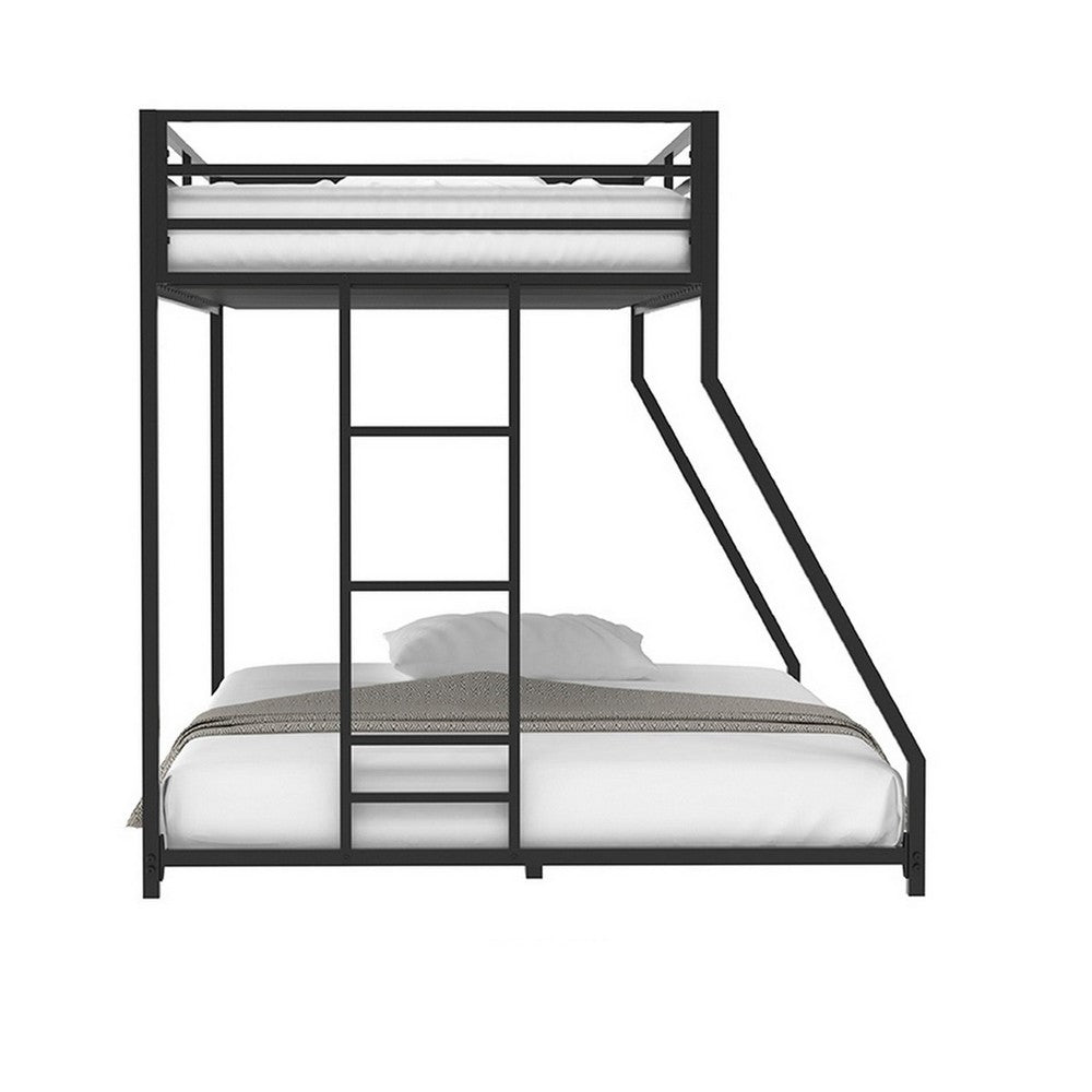Ady Twin Over Full Bunk Bed | Ladder and Guardrails | Black Metal Frame
