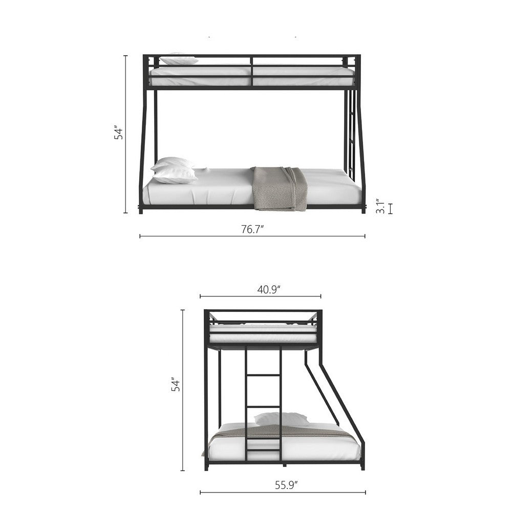 Ady Twin Over Full Bunk Bed | Ladder and Guardrails | Black Metal Frame