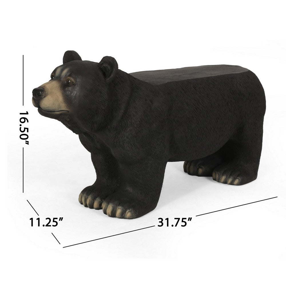 Bruno Bear Outdoor Bench | Matte Black Concrete | Single Seat | 32"