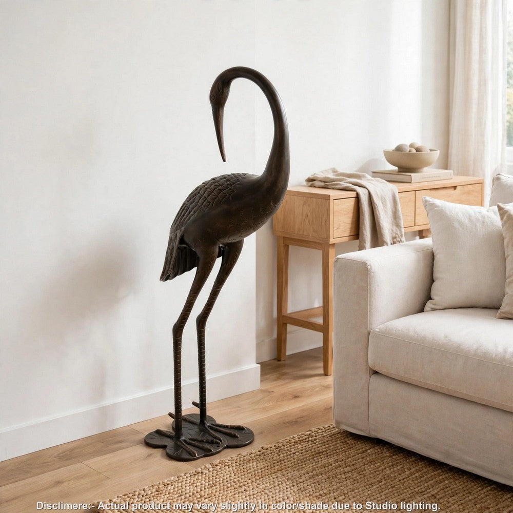 Suol Outdoor Decorative Crane Sculpture | 39" | Shiny Copper Finish Statue
