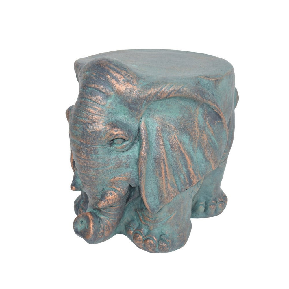 Decorative Elephant Garden Stool | Concrete | Copper Patina Finish | 13"