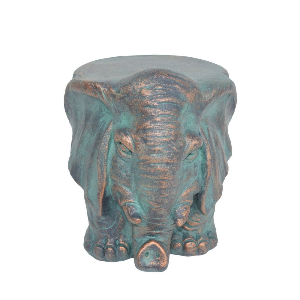 Decorative Elephant Garden Stool | Concrete | Copper Patina Finish | 13"