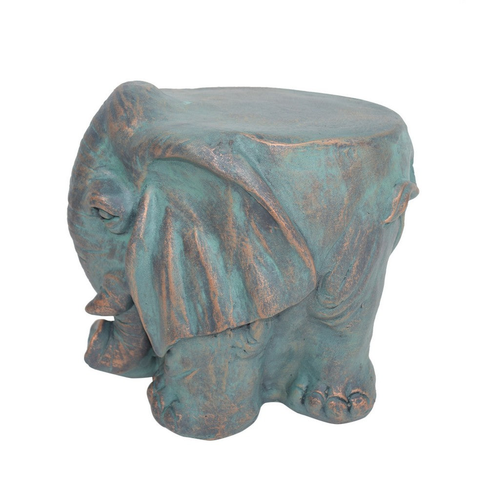 Decorative Elephant Garden Stool | Concrete | Copper Patina Finish | 13"