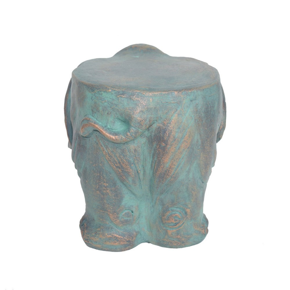 Decorative Elephant Garden Stool | Concrete | Copper Patina Finish | 13"