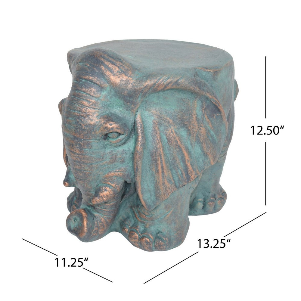 Decorative Elephant Garden Stool | Concrete | Copper Patina Finish | 13"
