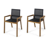 Feso Dining Chair Set of 2 | Gray Mesh Seat | Brown Teak Wood Frame