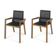 Feso Dining Chair Set of 2 | Gray Mesh Seat | Brown Teak Wood Frame
