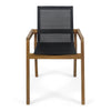 Feso Dining Chair Set of 2 | Gray Mesh Seat | Brown Teak Wood Frame