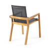 Feso Dining Chair Set of 2 | Gray Mesh Seat | Brown Teak Wood Frame