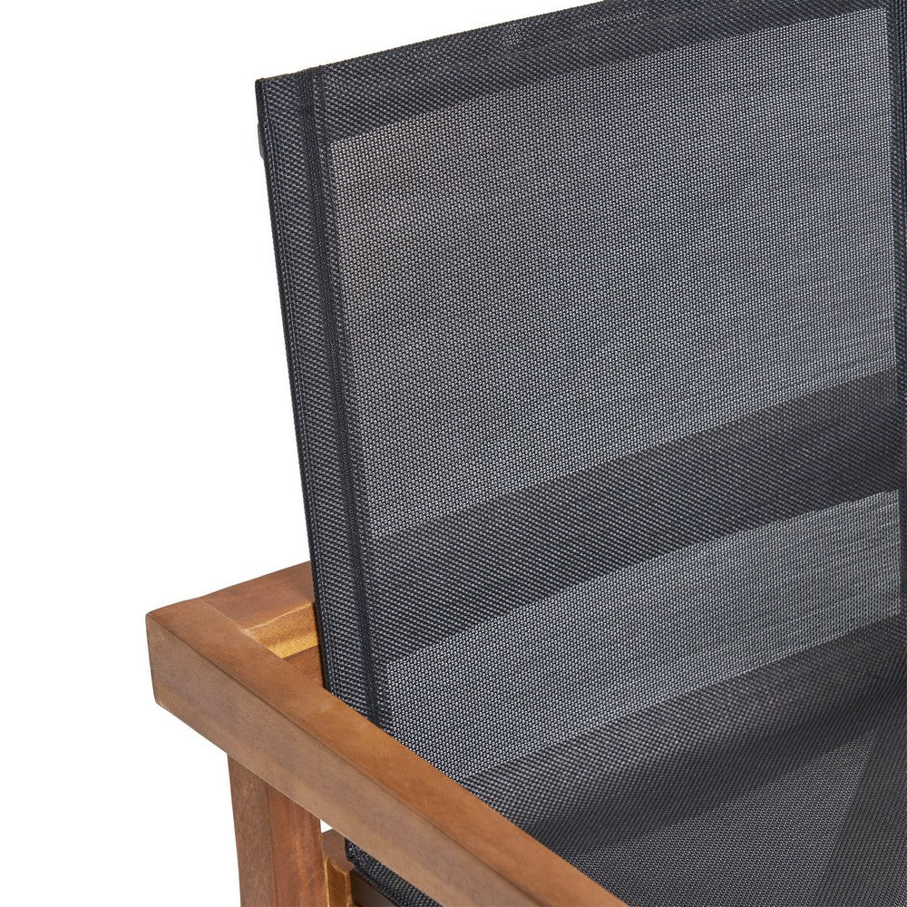 Feso Dining Chair Set of 2 | Gray Mesh Seat | Brown Teak Wood Frame