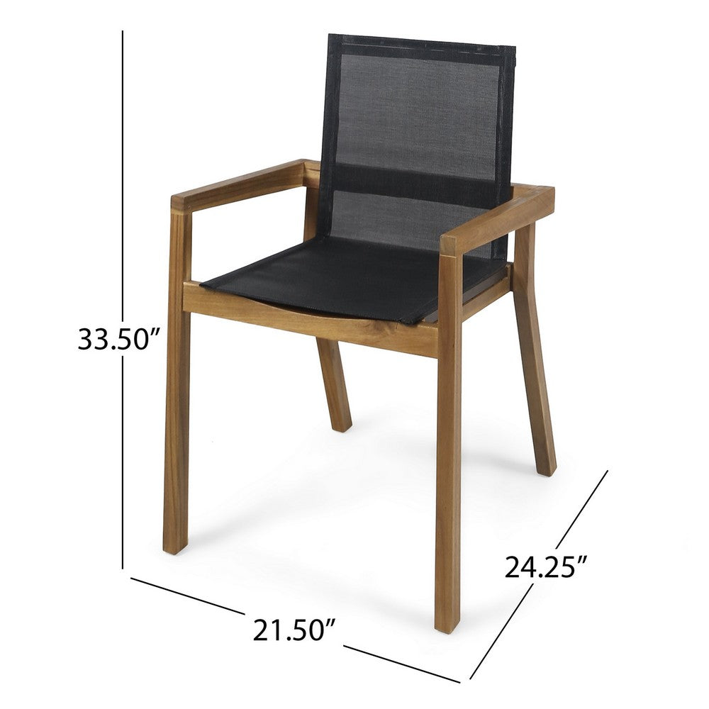 Feso Dining Chair Set of 2 | Gray Mesh Seat | Brown Teak Wood Frame