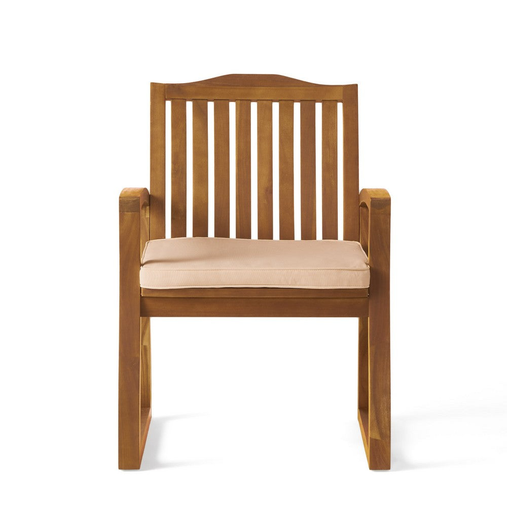 Kristi Outdoor Armchair Set of 2 | Slatted Back | Brown | Cream Cushions
