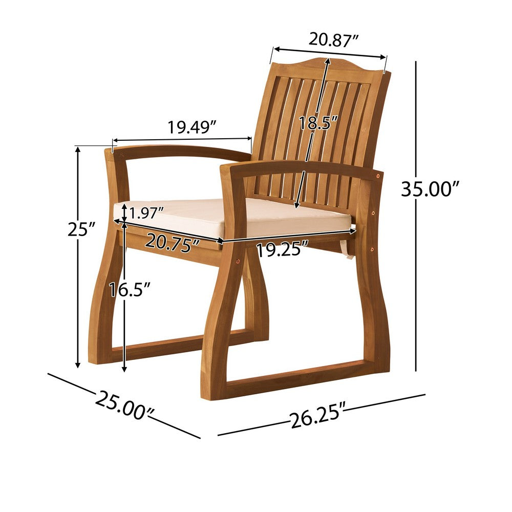 Kristi Outdoor Armchair Set of 2 | Slatted Back | Brown | Cream Cushions