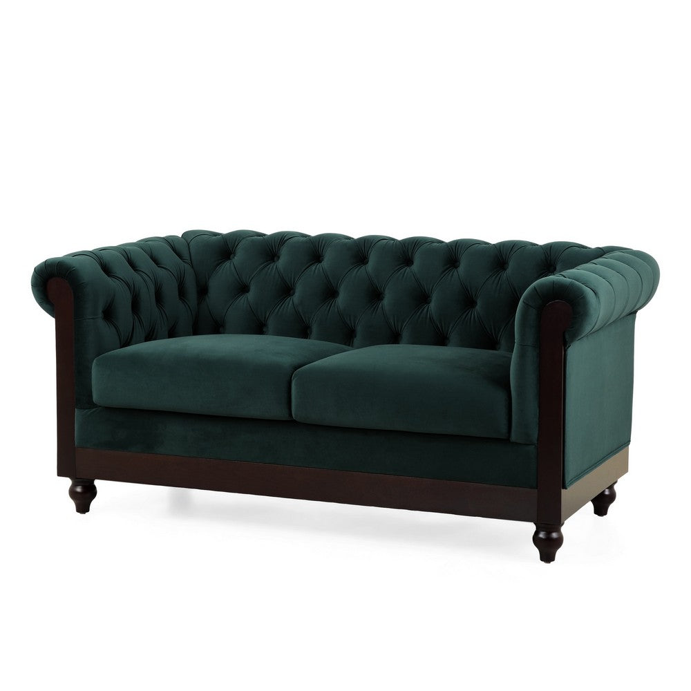 Veso Chesterfield Loveseat | Tufted Velvet | Forest Green | 60"
