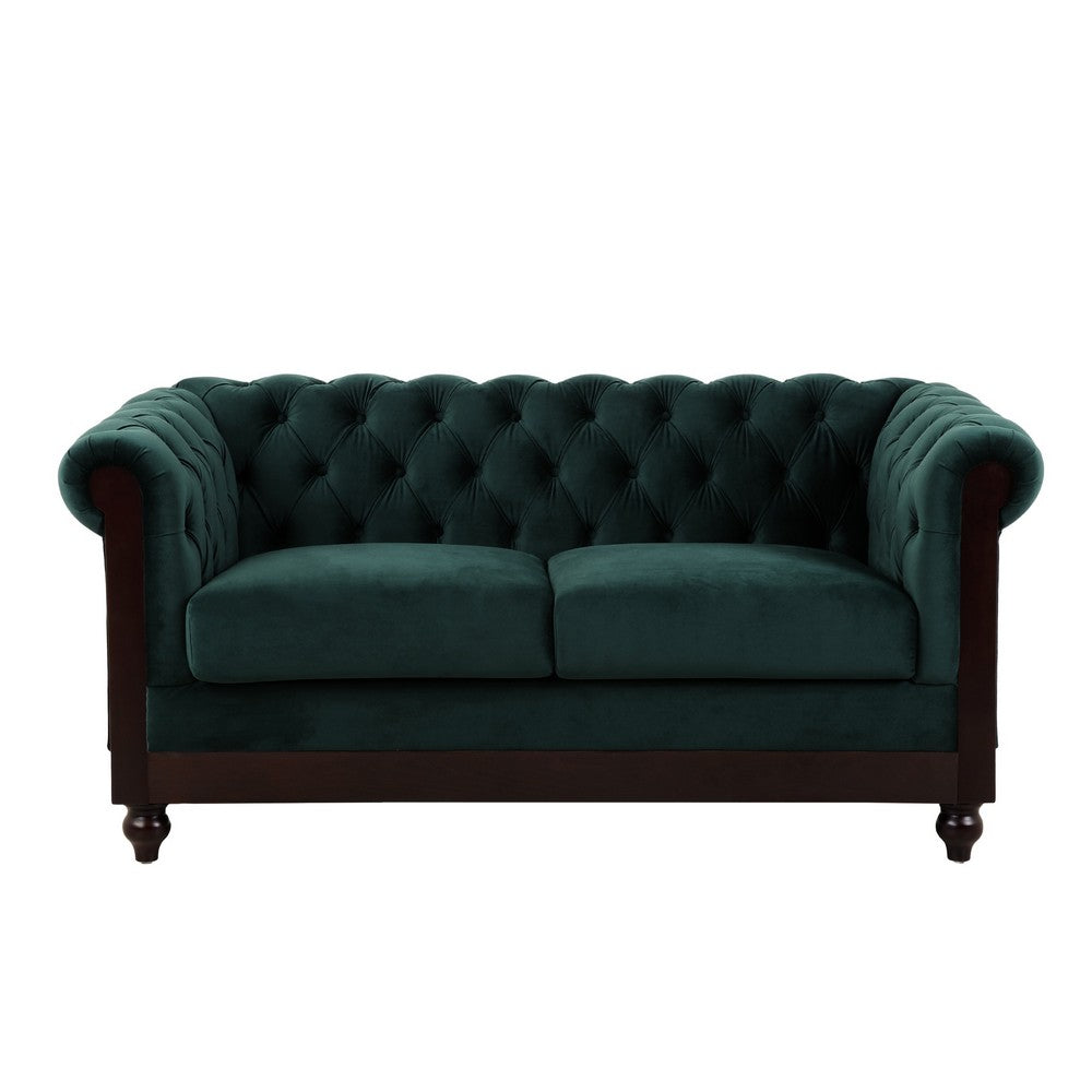 Veso Chesterfield Loveseat | Tufted Velvet | Forest Green | 60"