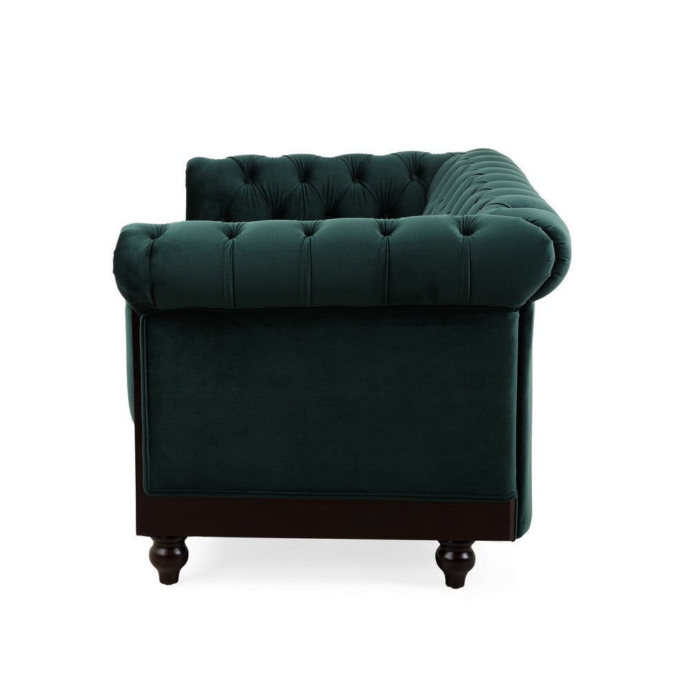 Veso Chesterfield Loveseat | Tufted Velvet | Forest Green | 60"