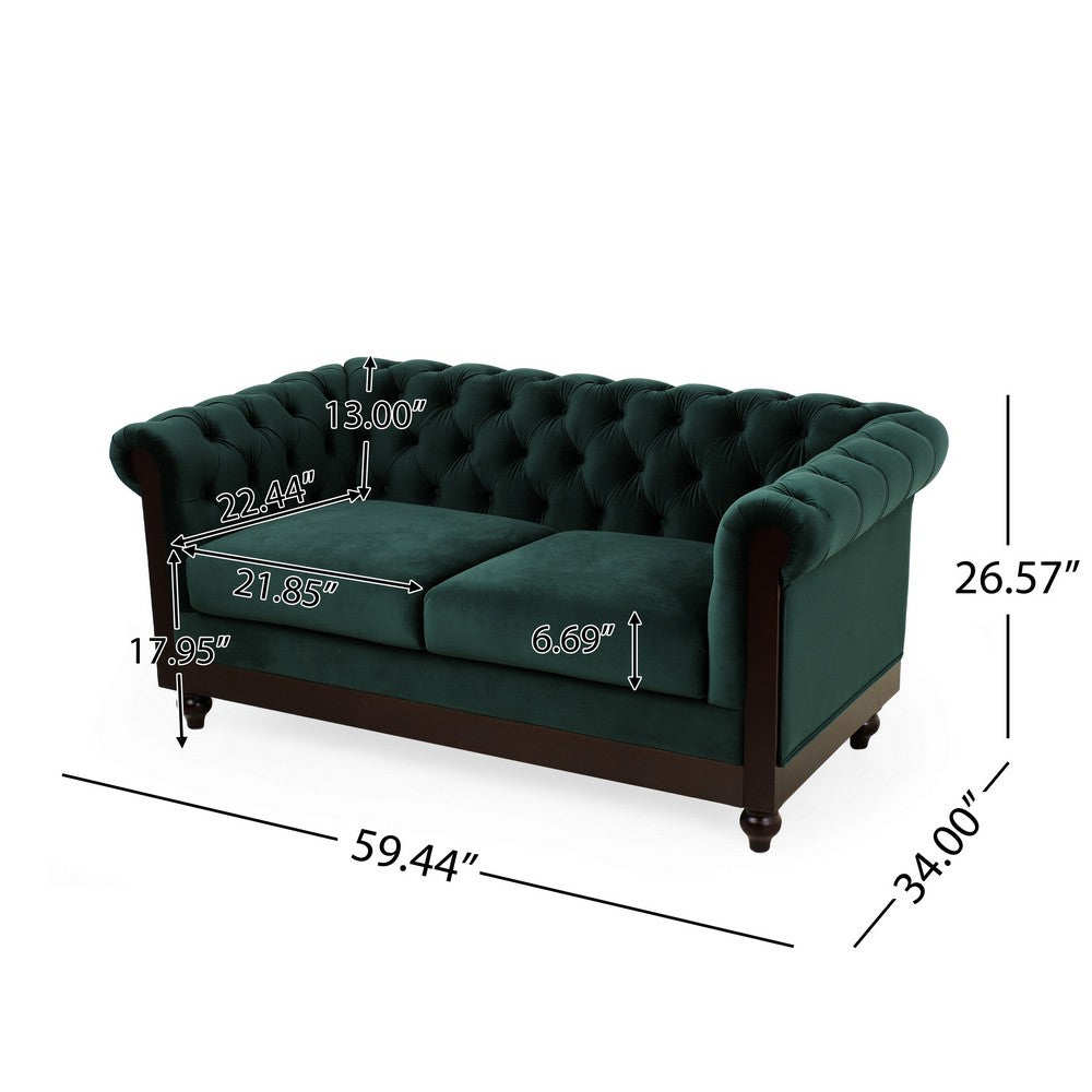 Veso Chesterfield Loveseat | Tufted Velvet | Forest Green | 60"