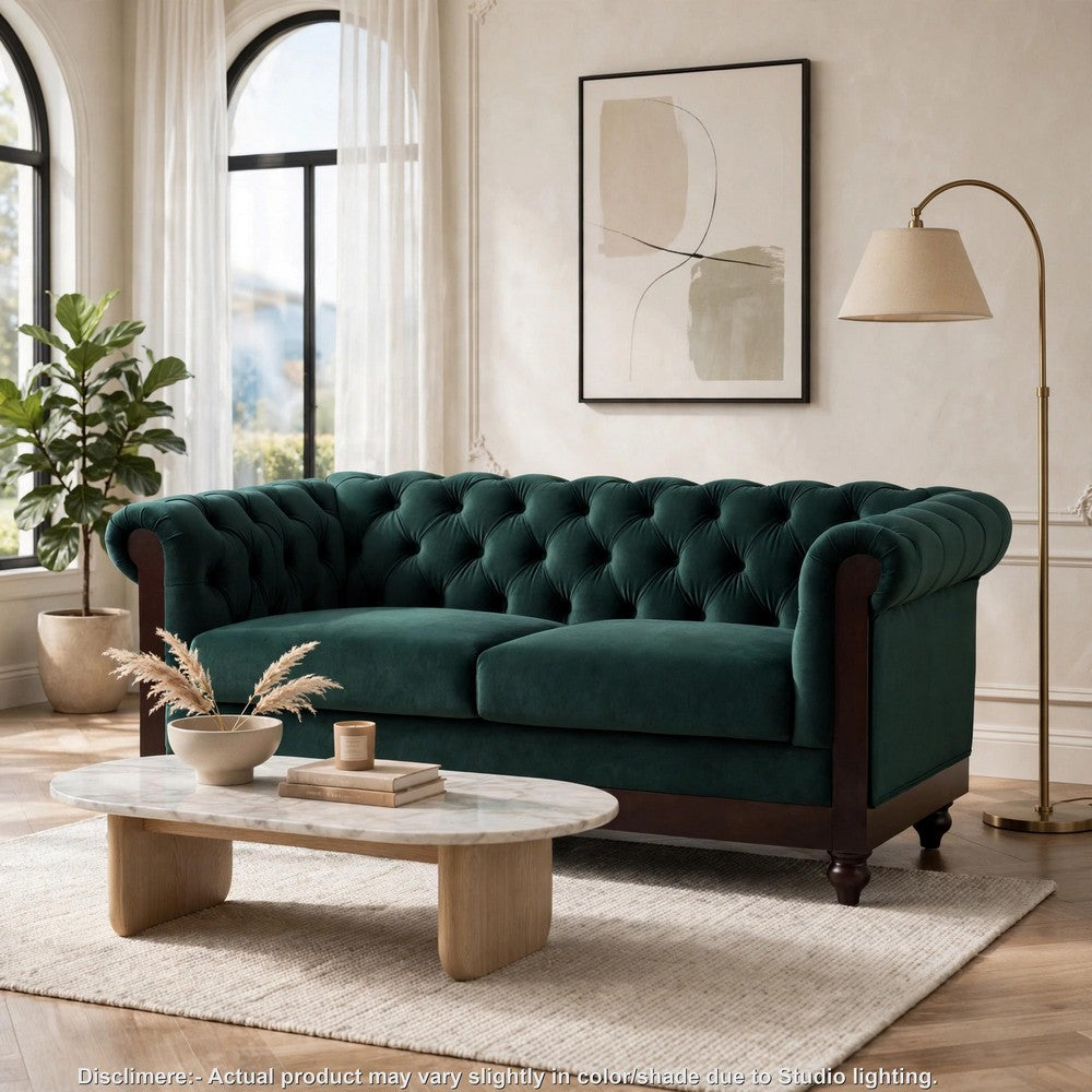 Veso Chesterfield Loveseat | Tufted Velvet | Forest Green | 60"