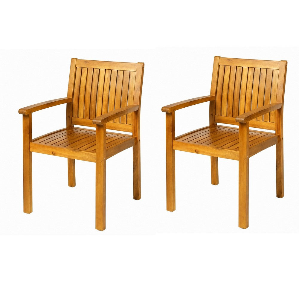 Alison Outdoor Dining Chair Set of 2 | Brown Acacia Wood | Slat Panel