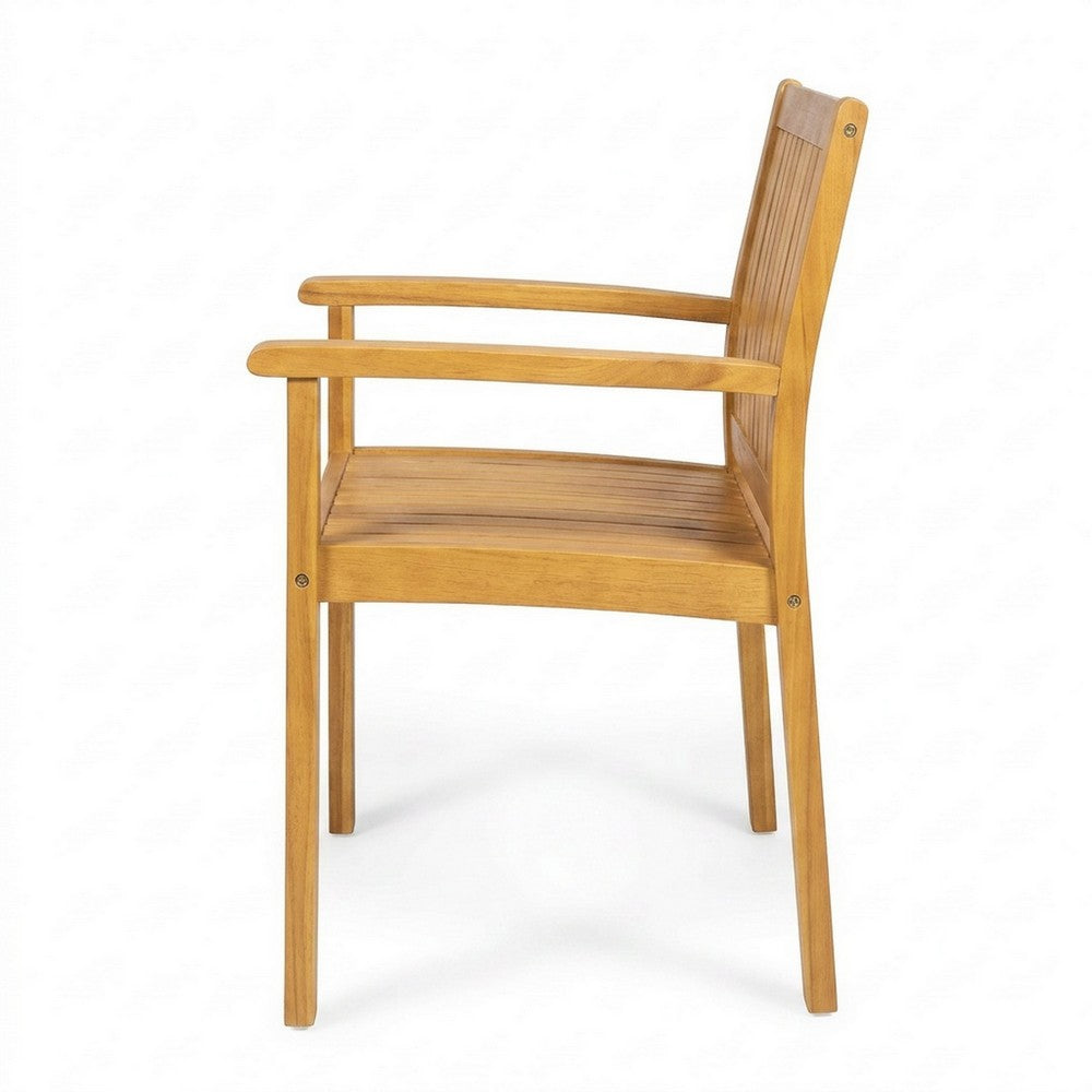 Alison Outdoor Dining Chair Set of 2 | Brown Acacia Wood | Slat Panel