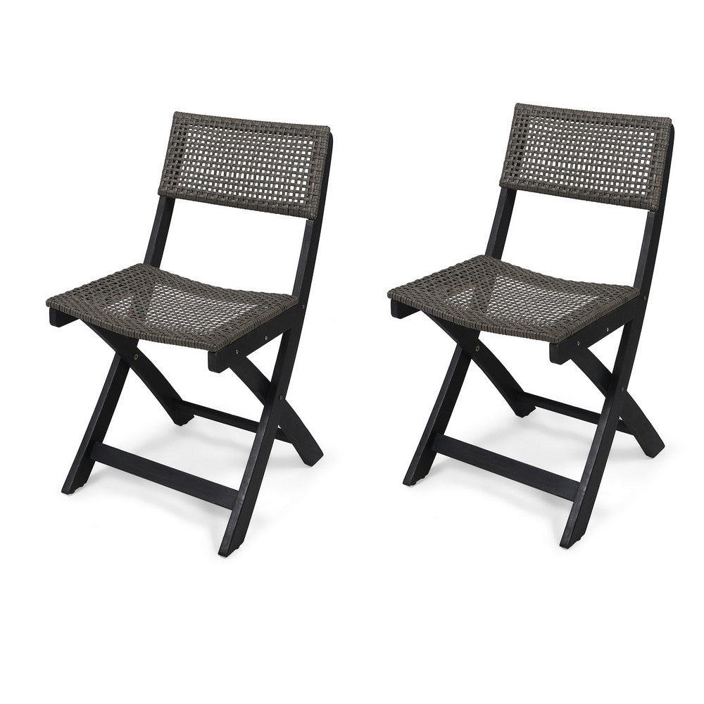Neso Outdoor Bistro Chair Set of 2 | Foldable Wicker Woven | Gray and Brown