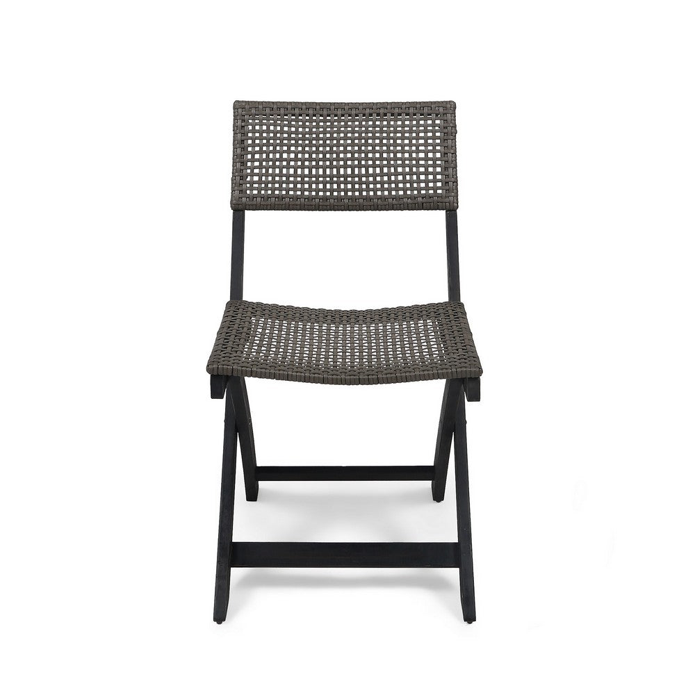 Neso Outdoor Bistro Chair Set of 2 | Foldable Wicker Woven | Gray and Brown