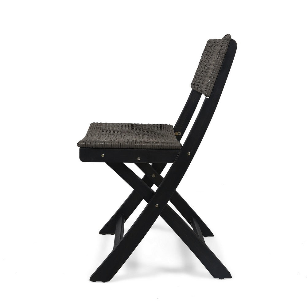 Neso Outdoor Bistro Chair Set of 2 | Foldable Wicker Woven | Gray and Brown
