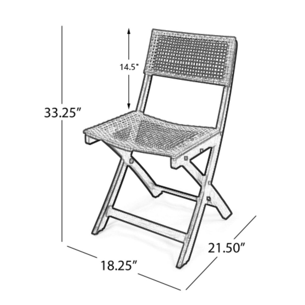 Neso Outdoor Bistro Chair Set of 2 | Foldable Wicker Woven | Gray and Brown