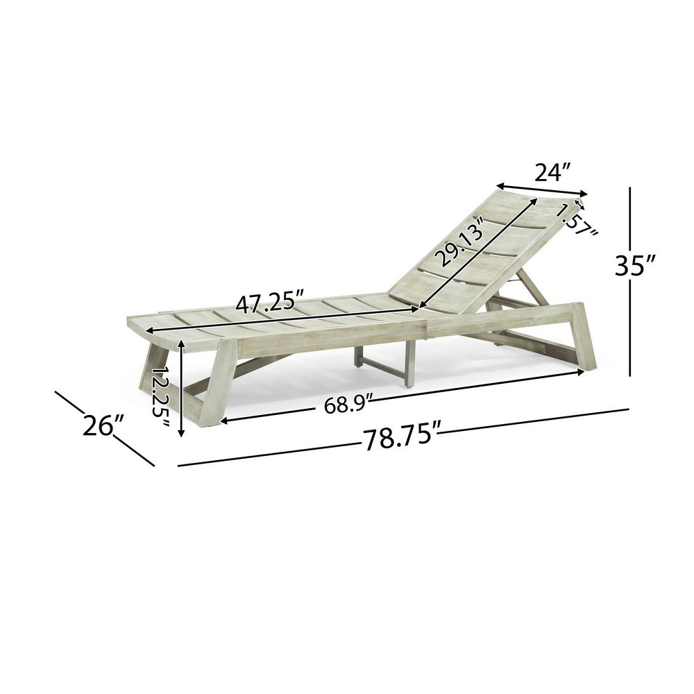 Makan Outdoor Chaise Lounge | Slatted and Adjustable | Gray Wash 78"