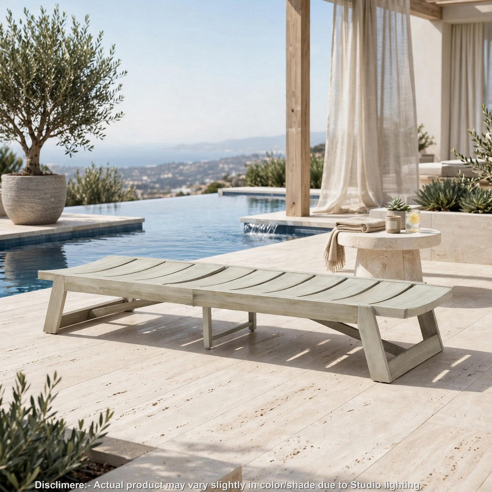 Makan Outdoor Chaise Lounge | Slatted and Adjustable | Gray Wash 78"