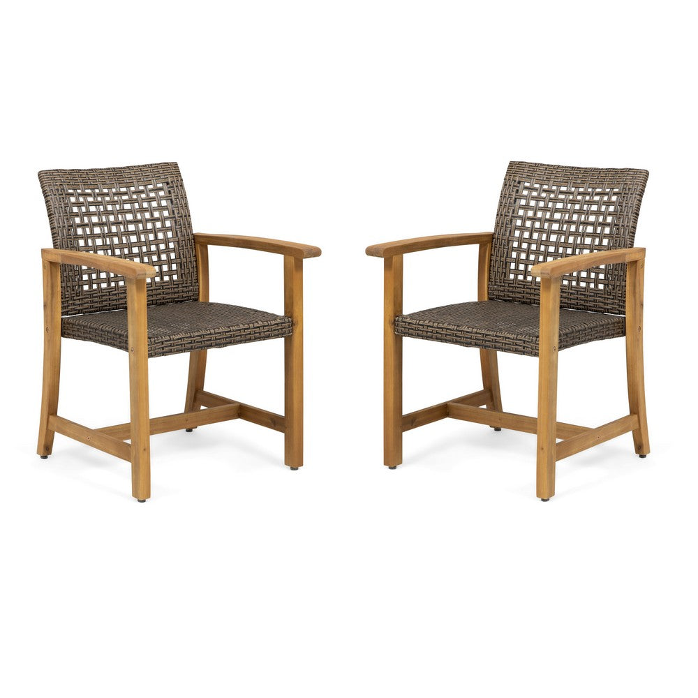 Bops Outdoor Dining Chair Set of 2 | Rattan Woven Seat | Brown Wash Wood