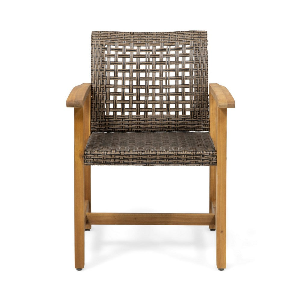 Bops Outdoor Dining Chair Set of 2 | Rattan Woven Seat | Brown Wash Wood