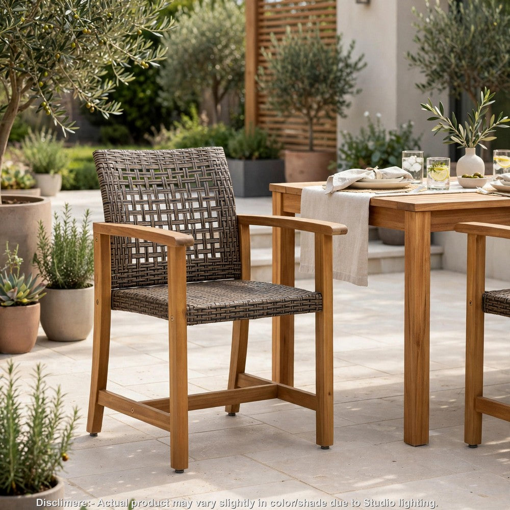 Bops Outdoor Dining Chair Set of 2 | Rattan Woven Seat | Brown Wash Wood