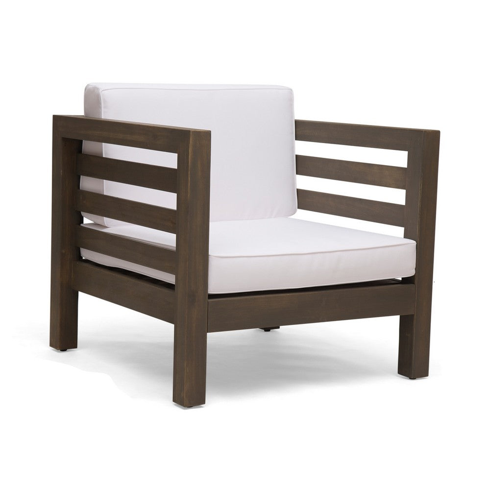 Carie Outdoor Club Chair | White Fabric Cushions | Slatted Frame | Gray Wood