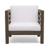 Carie Outdoor Club Chair | White Fabric Cushions | Slatted Frame | Gray Wood