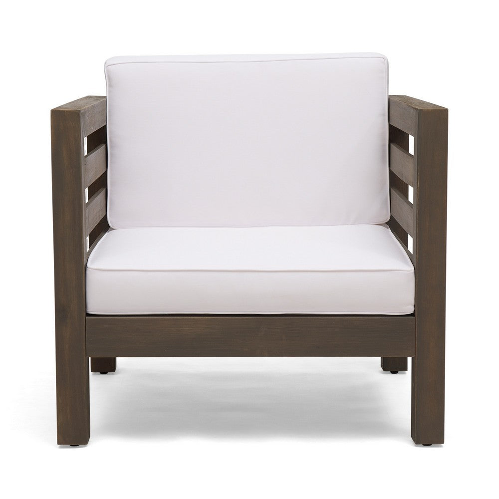 Carie Outdoor Club Chair | White Fabric Cushions | Slatted Frame | Gray Wood