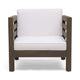 Carie Outdoor Club Chair | White Fabric Cushions | Slatted Frame | Gray Wood