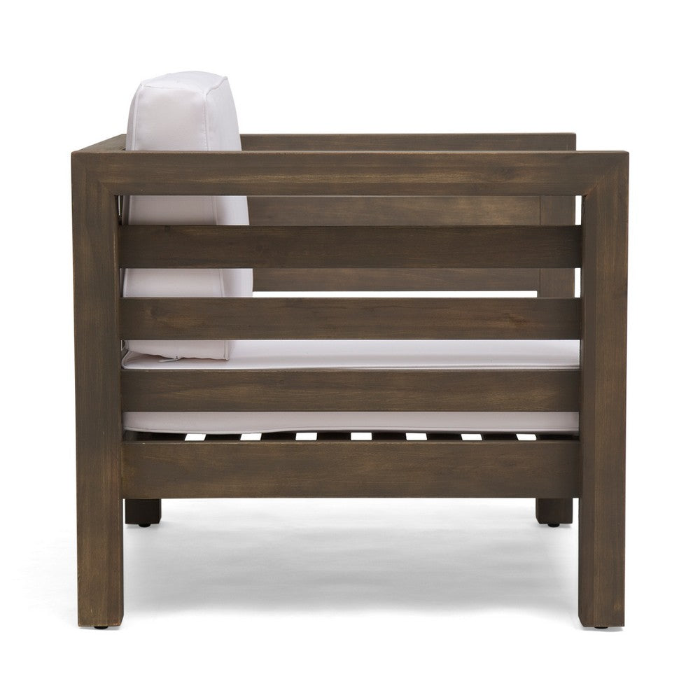 Carie Outdoor Club Chair | White Fabric Cushions | Slatted Frame | Gray Wood