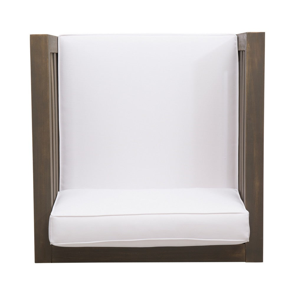 Carie Outdoor Club Chair | White Fabric Cushions | Slatted Frame | Gray Wood