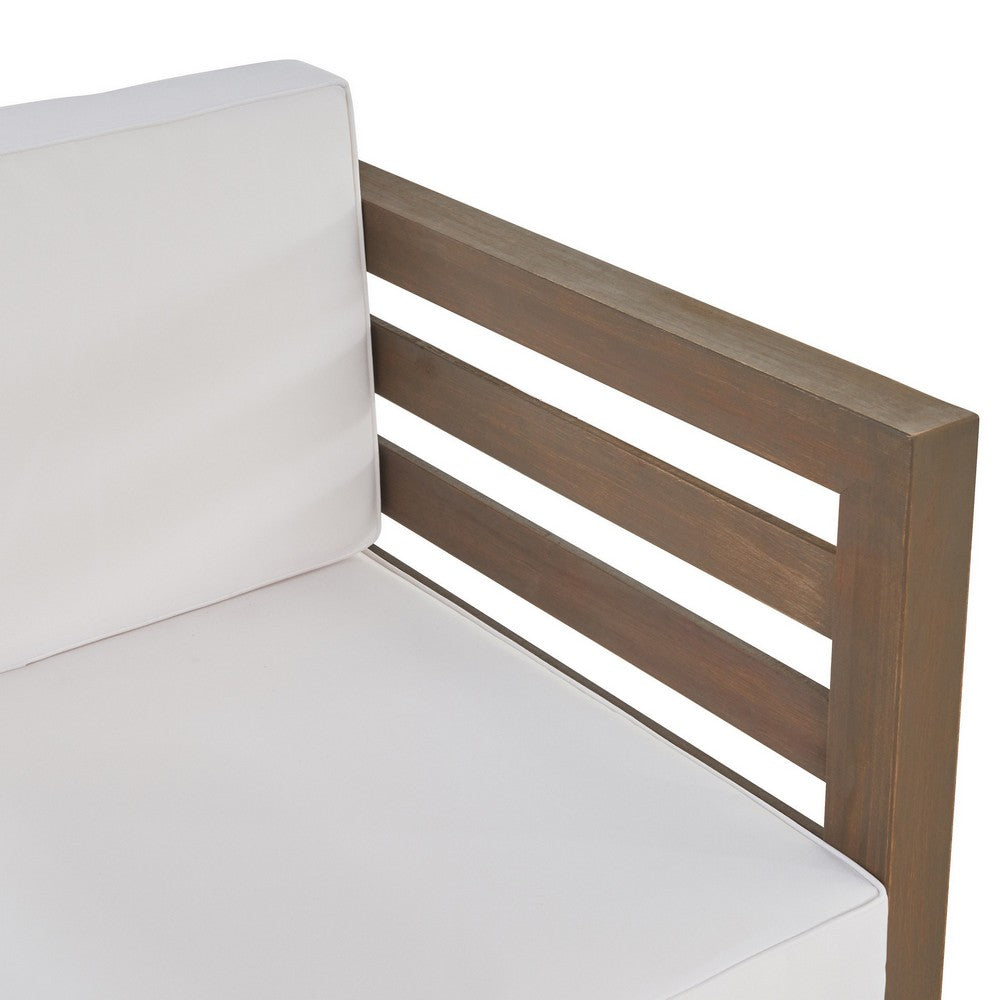 Carie Outdoor Club Chair | White Fabric Cushions | Slatted Frame | Gray Wood