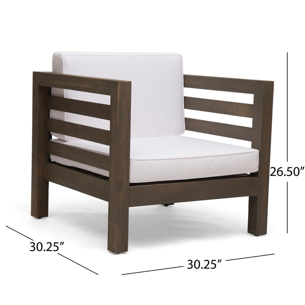 Carie Outdoor Club Chair | White Fabric Cushions | Slatted Frame | Gray Wood