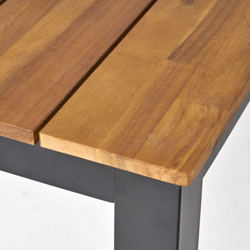 Outdoor Dining Table | Slatted Rectangular Top | Black Iron | Brown 71"