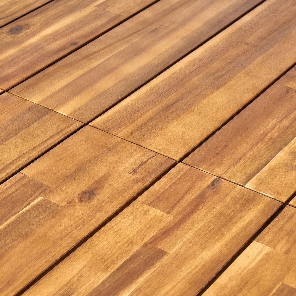 Outdoor Dining Table | Slatted Rectangular Top | Black Iron | Brown 71"