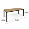 Outdoor Dining Table | Slatted Rectangular Top | Black Iron | Brown 71"