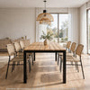 Outdoor Dining Table | Slatted Rectangular Top | Black Iron | Brown 71"