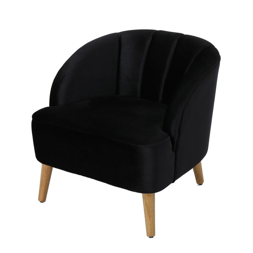Accent Barrel Chair | Channeled Black Altay Velvet | Walnut Brown Wood Legs