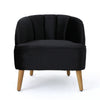 Accent Barrel Chair | Channeled Black Altay Velvet | Walnut Brown Wood Legs