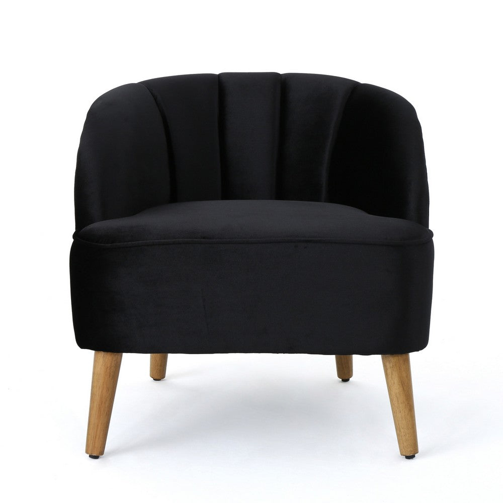 Accent Barrel Chair | Channeled Black Altay Velvet | Walnut Brown Wood Legs