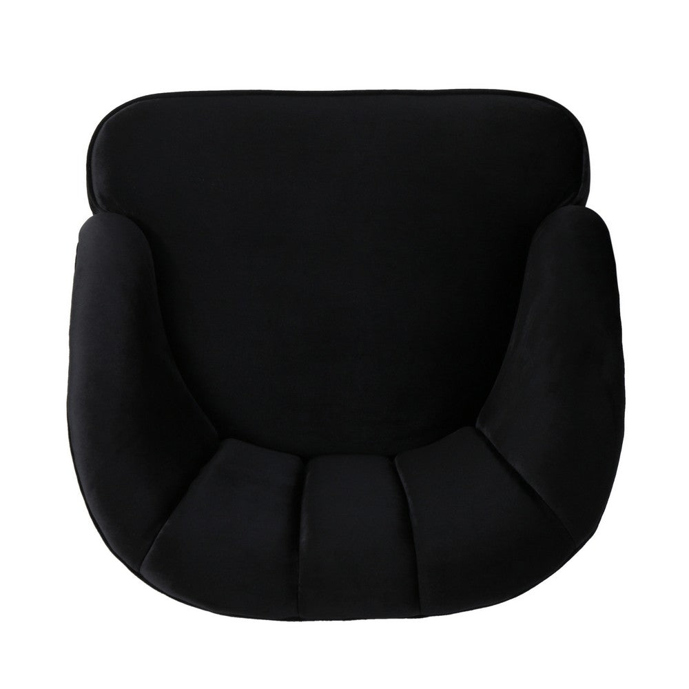 Accent Barrel Chair | Channeled Black Altay Velvet | Walnut Brown Wood Legs