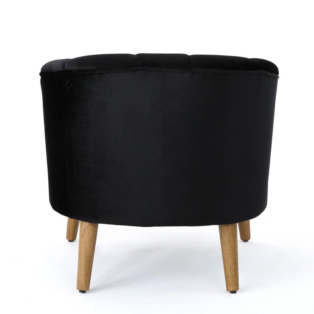 Accent Barrel Chair | Channeled Black Altay Velvet | Walnut Brown Wood Legs